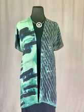 Load image into Gallery viewer, Shibori Silk Kimono style Statement Jacket, Green, Blue and Black