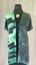 Load image into Gallery viewer, Shibori Silk Kimono style Statement Jacket, Green, Blue and Black