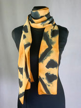 Load image into Gallery viewer, Hand Dyed Silk Shibori Scarf - Orange, Dark Blue and Black
