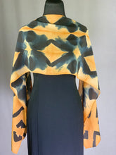 Load image into Gallery viewer, Hand Dyed Silk Shibori Scarf - Orange, Dark Blue and Black