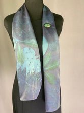 Load image into Gallery viewer, Silk Hand Dyed Botanical Print Scarf, Eco Print, Indigo Blue Organic Natural Dye