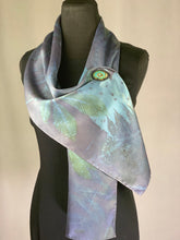 Load image into Gallery viewer, Silk Hand Dyed Botanical Print Scarf, Eco Print, Indigo Blue Organic Natural Dye