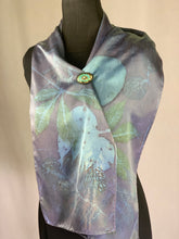 Load image into Gallery viewer, Silk Hand Dyed Botanical Print Scarf, Eco Print, Indigo Blue Organic Natural Dye