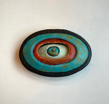 Load image into Gallery viewer, Handmade Polymer Clay Magnetic Brooch, Lightweight, Turquoise and Red Oval
