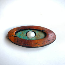Load image into Gallery viewer, Lightweight Polymer Clay Magnetic Brooch,Red and Turquoise Oval with Pearl Center