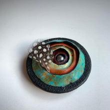 Load image into Gallery viewer, Round Polymer Clay Magnetic Brooch, Lightweight, Teal and Red