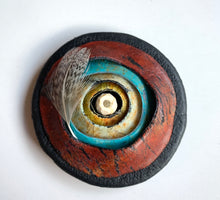 Load image into Gallery viewer, Polymer Clay Magnetic Round Brooch, Lightweight, Turquoise and Red