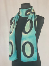 Load image into Gallery viewer, Hand Dyed Silk Shibori Scarf - Black and Turquoise