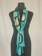 Load image into Gallery viewer, Hand Dyed Silk Shibori Scarf - Black and Turquoise
