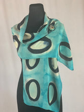 Load image into Gallery viewer, Hand Dyed Silk Shibori Scarf - Black and Turquoise