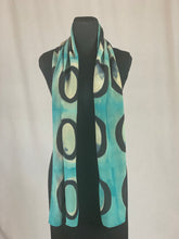 Load image into Gallery viewer, Hand Dyed Silk Shibori Scarf - Black and Turquoise