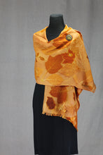 Load image into Gallery viewer, Hand Dyed Botanical Print Wool Shawl - Natural Dyes, Burnt Orange