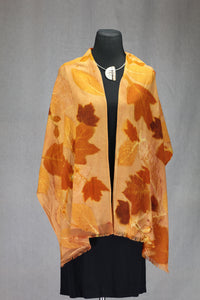 Hand Dyed Botanical Print Wool Shawl - Natural Dyes, Burnt Orange