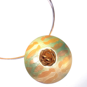 Gold, Orange and Green Polymer Clay Pendant Necklace
