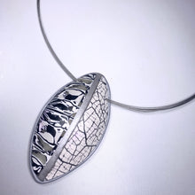 Load image into Gallery viewer, Black and White Statement Pod Shaped Polymer Clay Pendant Necklace
