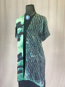 Shibori Silk Kimono style Statement Jacket, Green, Blue and Black