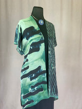 Load image into Gallery viewer, Shibori Silk Kimono style Statement Jacket, Green, Blue and Black
