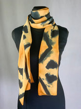 Load image into Gallery viewer, Hand Dyed Silk Shibori Scarf - Orange, Dark Blue and Black

