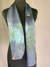 Load image into Gallery viewer, Silk Hand Dyed Botanical Print Scarf, Eco Print, Indigo Blue Organic Natural Dye
