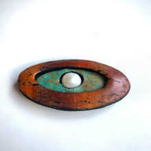 Load image into Gallery viewer, Lightweight Polymer Clay Magnetic Brooch,Red and Turquoise Oval with Pearl Center
