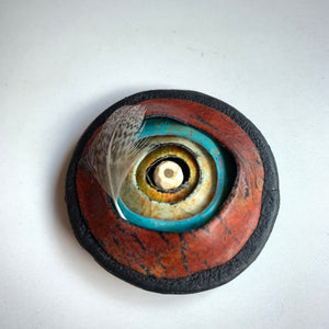 Polymer Clay Magnetic Round Brooch, Lightweight, Turquoise and Red