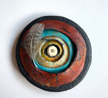 Load image into Gallery viewer, Polymer Clay Magnetic Round Brooch, Lightweight, Turquoise and Red

