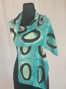 Hand Dyed Silk Shibori Scarf - Black and Turquoise