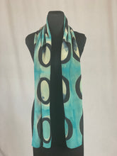 Load image into Gallery viewer, Hand Dyed Silk Shibori Scarf - Black and Turquoise
