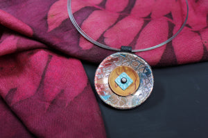 Polymer Clay Round Pendant Necklace- Stain Glass Effect