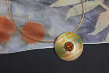 Load image into Gallery viewer, Gold, Orange and Green Polymer Clay Pendant Necklace
